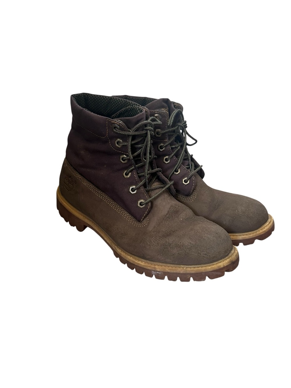 Timberland Men's Brown Suede and Dark Brown Canvas Lace-Up Boots Size 10